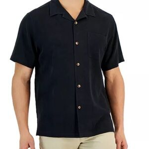 Island Republic 100% Silk Palm Tree Printed Jacquard Button Up Camp Shirt